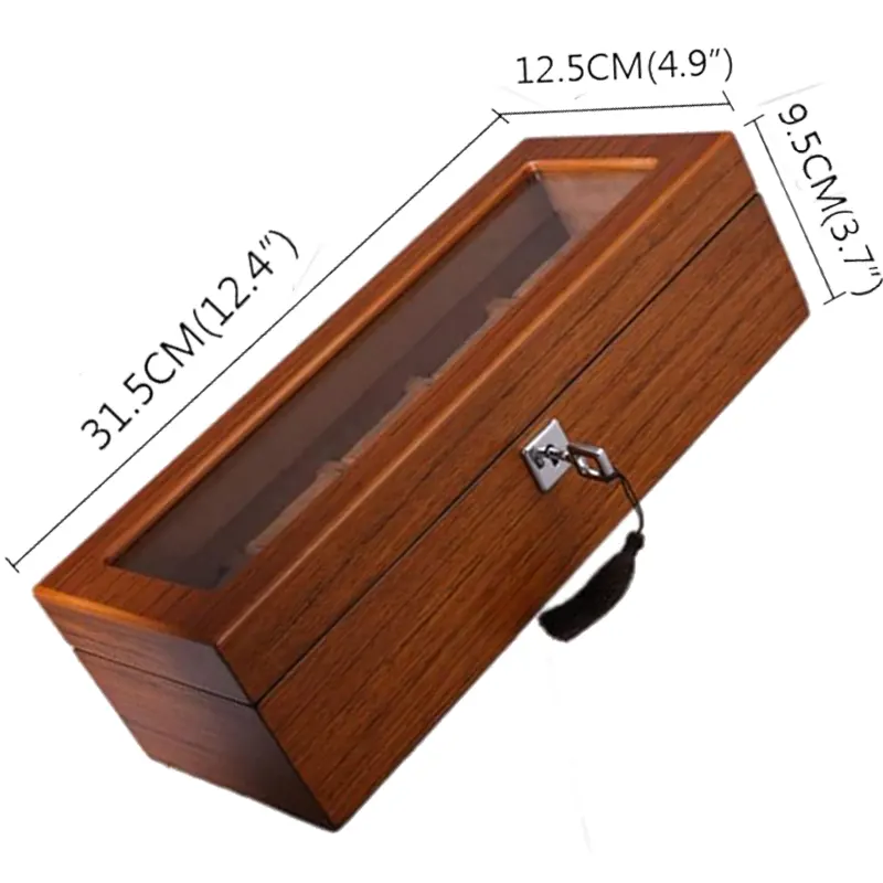 Luxurious Wooden Watch Display Box with Lock Safety Lock 5 Slots